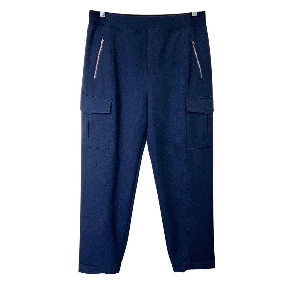 Athleta‎ Endless High Rise Cargo Pants Women's 14 Navy Blue Snap Hems